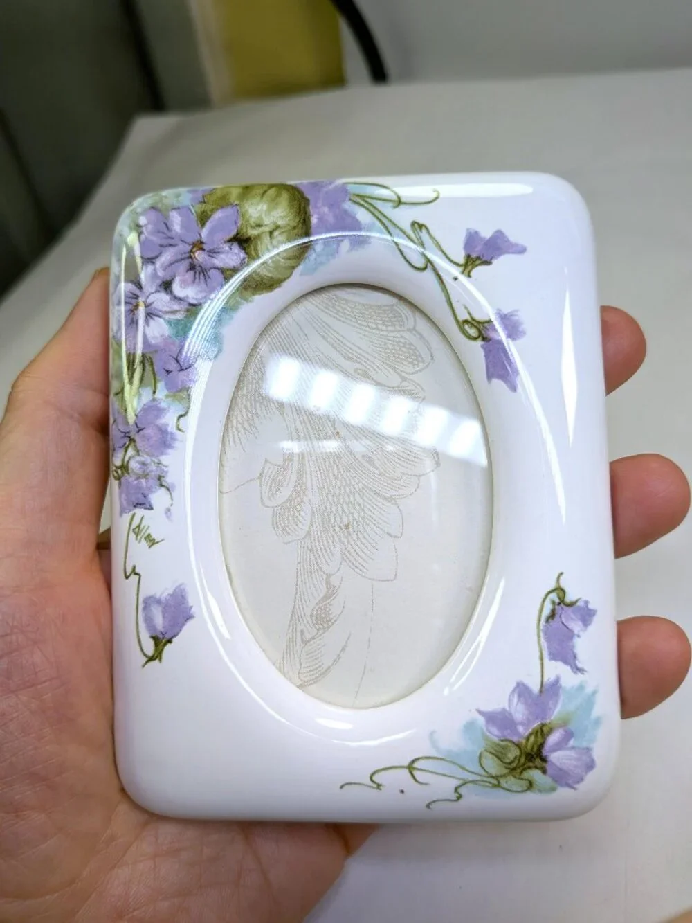 Vintage 1987 Terragraphics Porcelain Floral Photo Frame Purple Violets Lavendar